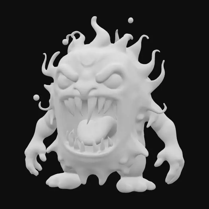 3D model for fantasy demonic pile of transparent slime, shapeless gelatinous liquid body, scary expression with a large mouth, extremely detailed, high sharp resolution texture, hyperrealistic, epic stance