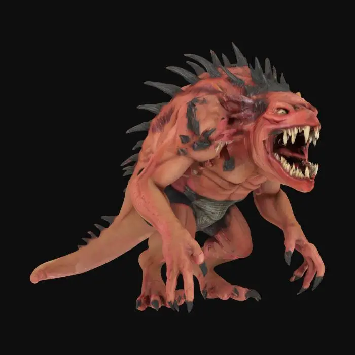 3D model for Žabotnice, scary expression, massive body, scary mouth, extremely detailed, high sharp resolution texture, hyperrealistic, epic stance