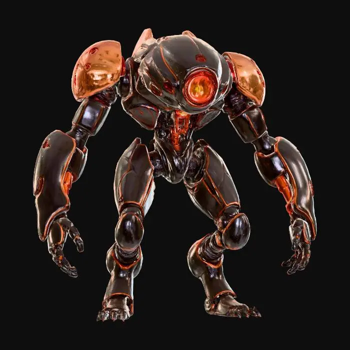3D model for unknown artificial entity from distant space, non-humanoid intelligent design, smooth metallic surface with flowing segmented appendages ending in multi-tool structures, central sensor cluster resembling a head, elegant symmetrical form, ethereal glow, ultra-detailed, extremely detailed, high resolution texture, cinematic lighting, epic stance