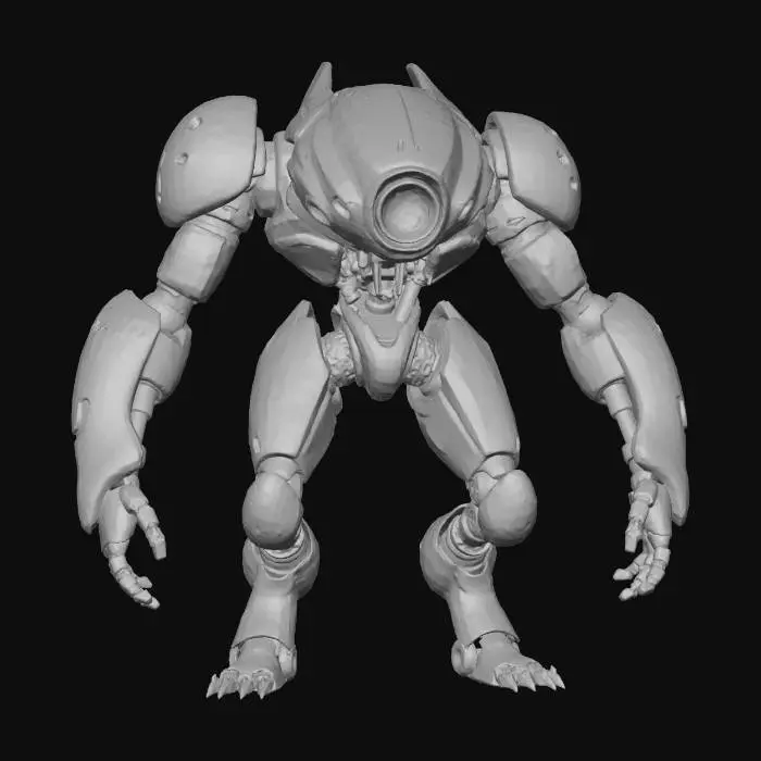 3D model for unknown artificial entity from distant space, non-humanoid intelligent design, smooth metallic surface with flowing segmented appendages ending in multi-tool structures, central sensor cluster resembling a head, elegant symmetrical form, ethereal glow, ultra-detailed, extremely detailed, high resolution texture, cinematic lighting, epic stance