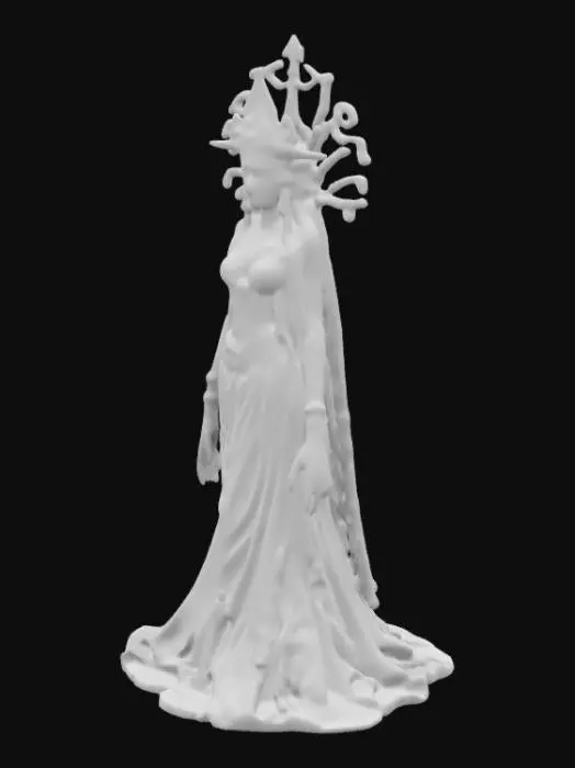 3D model for extremely detailed beautiful yoruba goddess oshun, hair in cornrows, wearing a crown, full body silky dress, protruding face