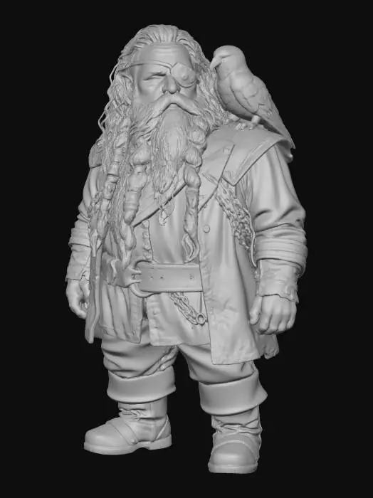 3D model for Dwarven Pirate with Parrot