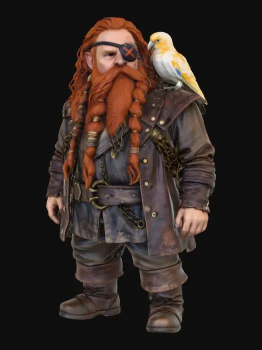3D model for Dwarven Pirate with Parrot