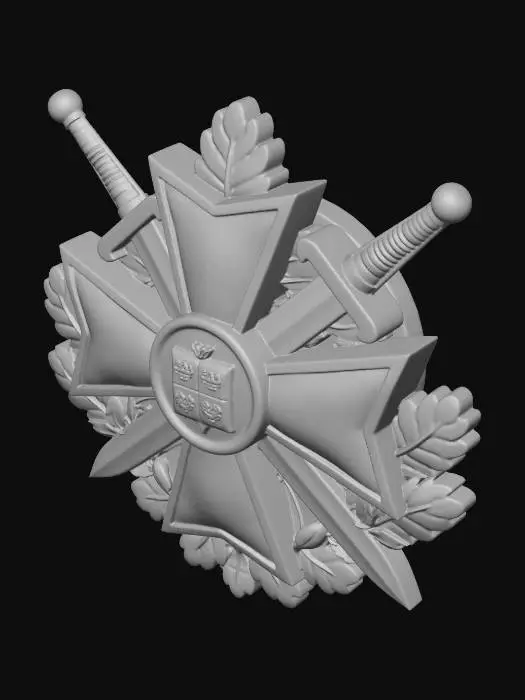 3D model for Iron Cross with Swords and Oak Leaves, a padge, the other side empty.