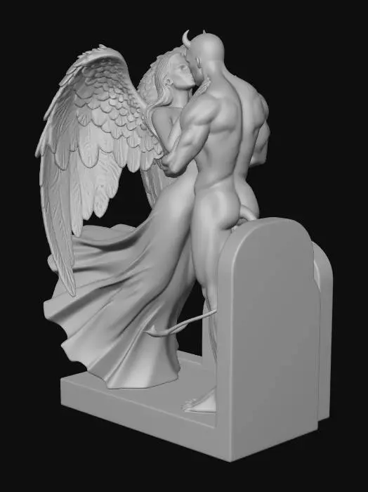 3D model for bookshelf book end with kissing lady angel and male devil
