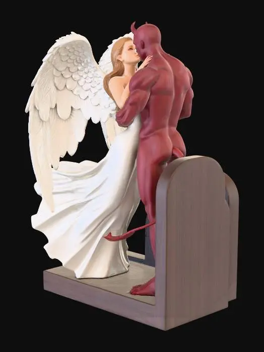 3D model for bookshelf book end with kissing lady angel and male devil