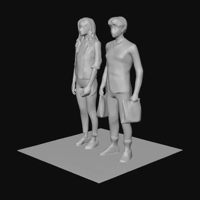 3D model for shopping young couple walking with bags smile