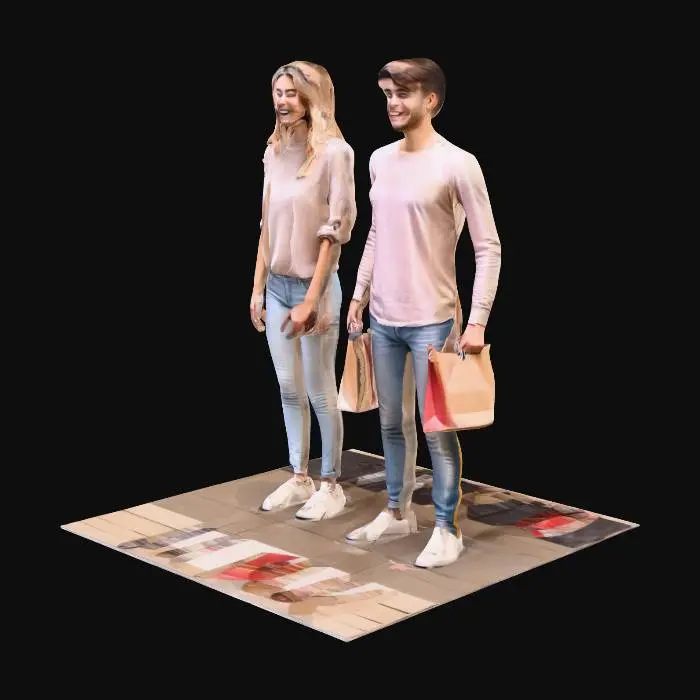 3D model for shopping young couple walking with bags smile
