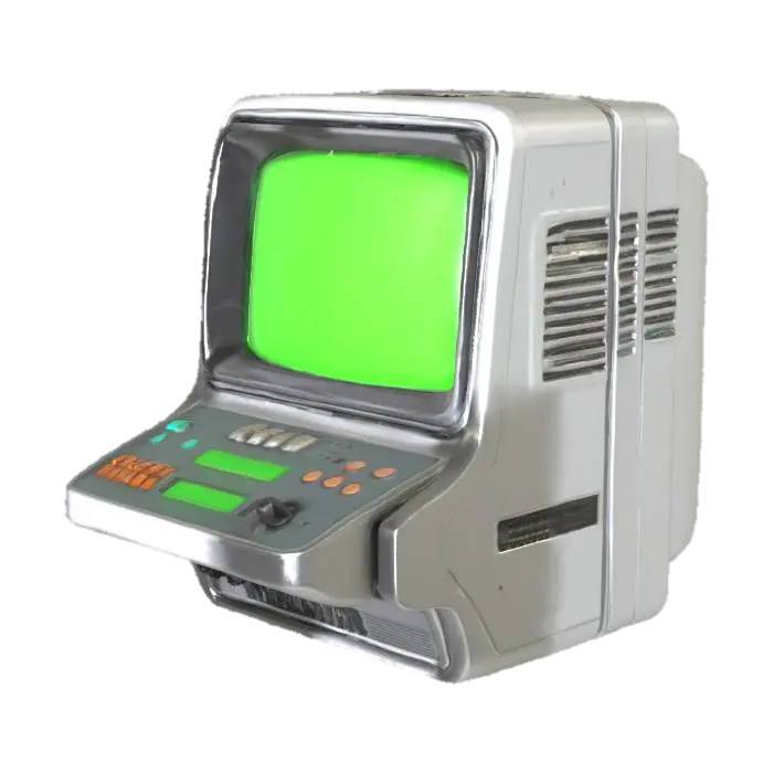 Retro scifi computer console 3D model, vytvořený pomocí AI