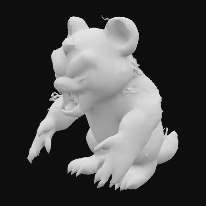 3D model for oso panda malvado, que sea el villano de un videojuego al estilo futurista, donde el oso puede controlar el fuego, el agua y el viento y tiene un diamante en la cabeza que es simbolo de su poder