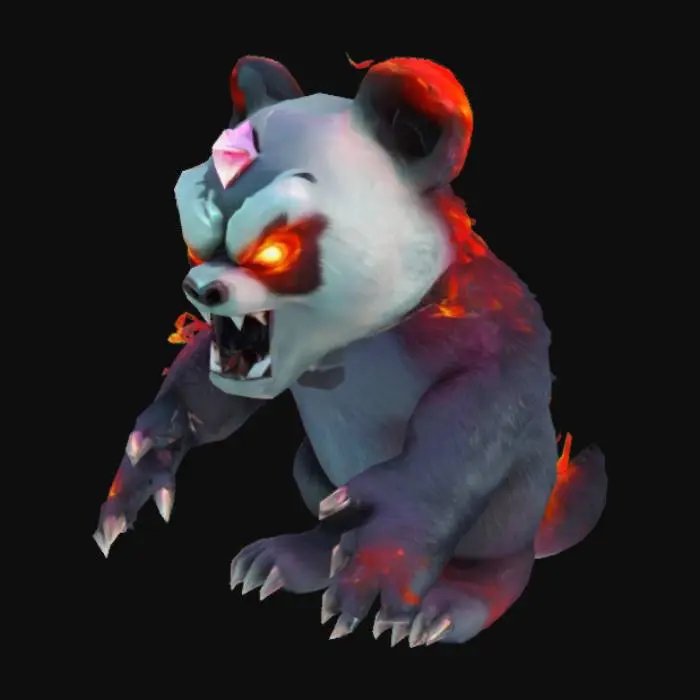 3D model for oso panda malvado, que sea el villano de un videojuego al estilo futurista, donde el oso puede controlar el fuego, el agua y el viento y tiene un diamante en la cabeza que es simbolo de su poder