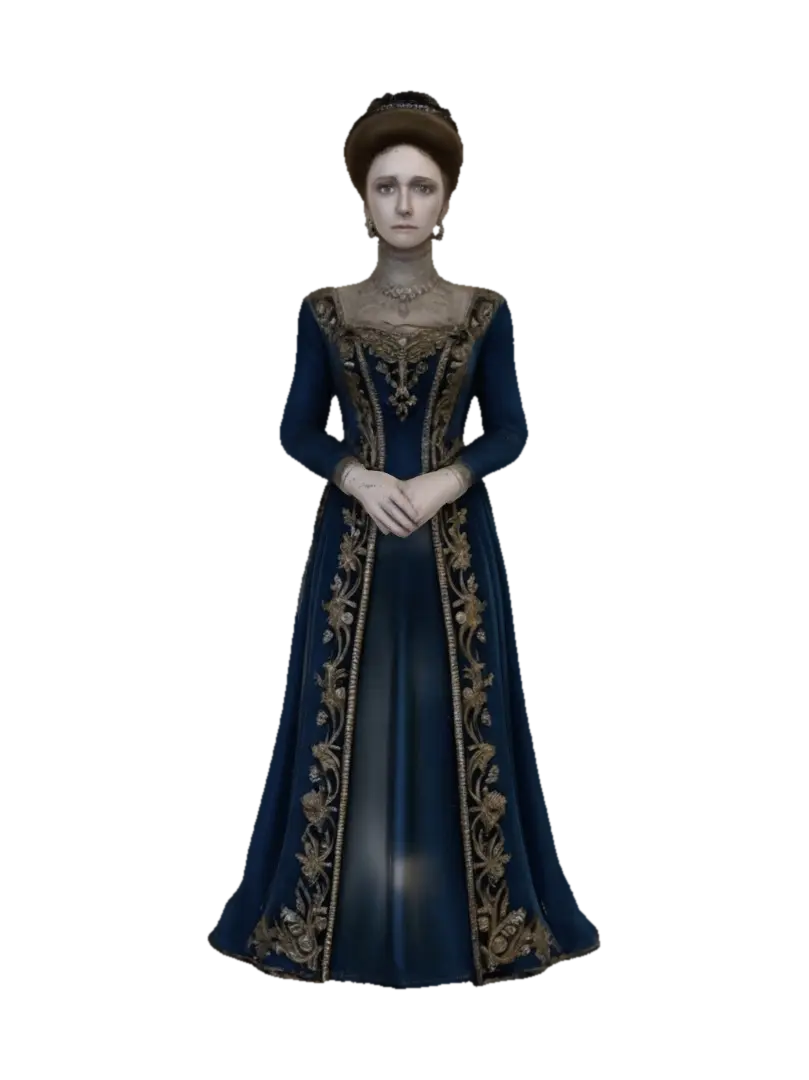Noblewoman in Blue Velvet Gown 3D model, vytvořený pomocí AI