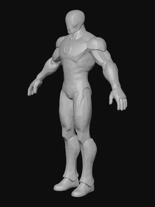 3D model for voglio creare un modello 3D iron man con scritta piccolo BZ sullo stomaco che cammina per 10 secondi