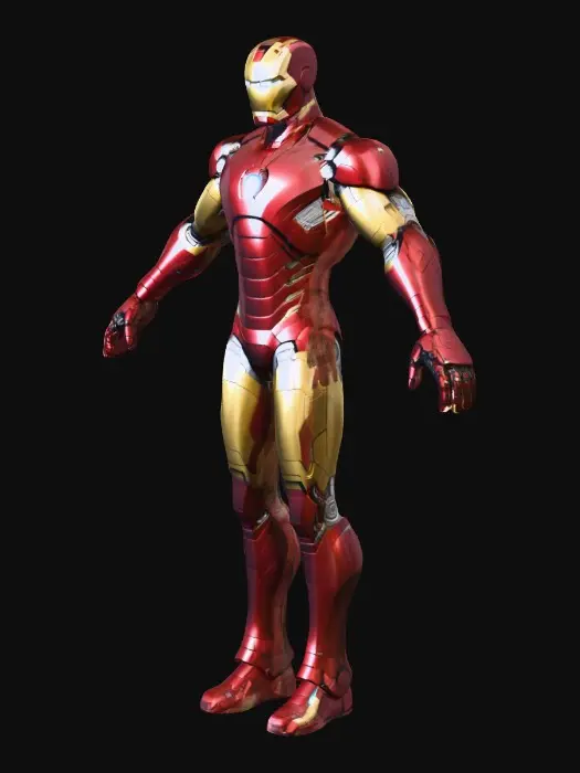 3D model for voglio creare un modello 3D iron man con scritta piccolo BZ sullo stomaco che cammina per 10 secondi