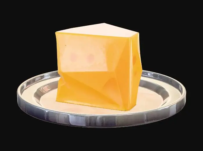 3D model for 3d low poly cheese on a plate