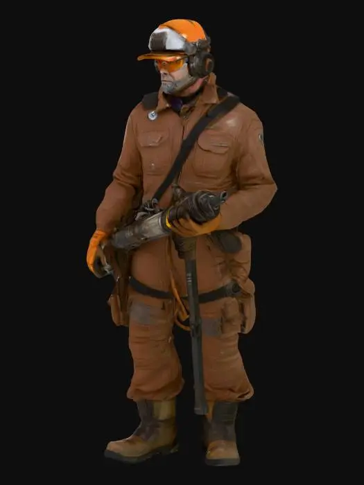 3D model for Belter outer space miner character inspired by the television show "The Expanse" holding a mining drill