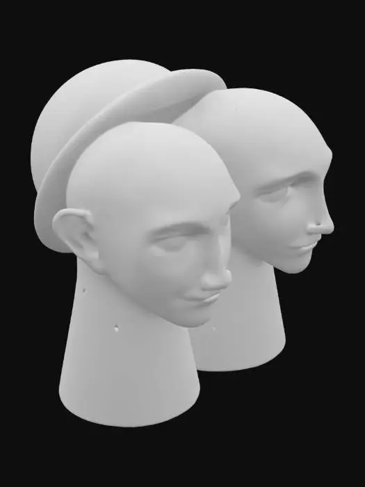 3D model for The sculpture consists of simple, smooth columns with a basic sculpted face on top. The face is minimalist, featuring just basic facial features like eyes, nose, and mouth, with soft curves and minimal detail. The columns are plain, giving the sculpture a clean, modern look. The overall design is abstract and straightforward, with no complex details, focusing on simplicity and elegance.