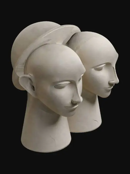3D model for The sculpture consists of simple, smooth columns with a basic sculpted face on top. The face is minimalist, featuring just basic facial features like eyes, nose, and mouth, with soft curves and minimal detail. The columns are plain, giving the sculpture a clean, modern look. The overall design is abstract and straightforward, with no complex details, focusing on simplicity and elegance.