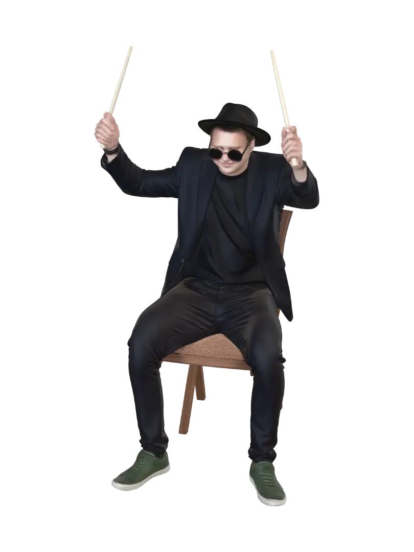 Seated Drummer - Rhythm 3D model, vytvořený pomocí AI