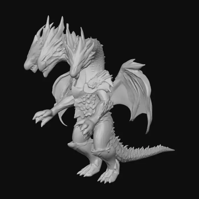 3D model for dragon a 3 têtes avec armure d'adamantine, des écailles impénétrables et d'une queue a pointes acéré