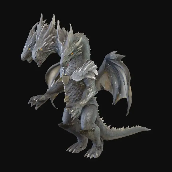 3D model for dragon a 3 têtes avec armure d'adamantine, des écailles impénétrables et d'une queue a pointes acéré