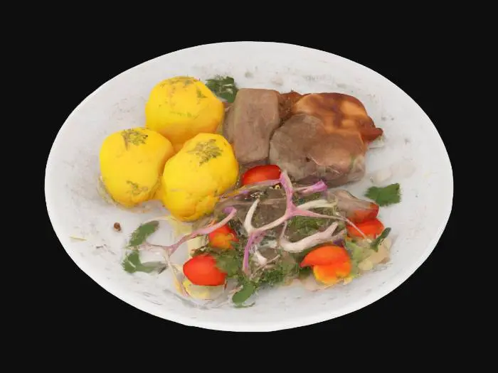 3D model for Grilled Pork with Fresh Salad and Potatoes