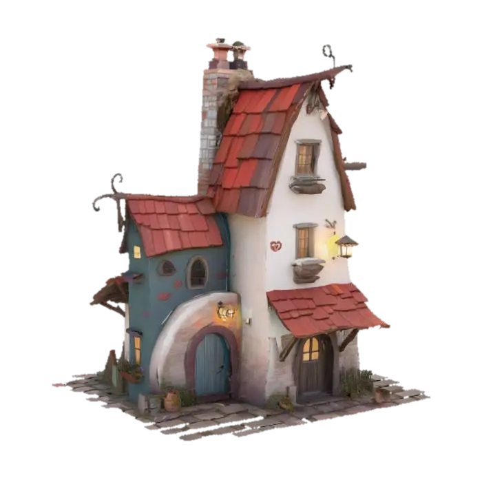 Whimsical Cottage 由 Artisan — 使用 Meshy AI 3D 生成器製作，免費下載 FBX OBJ GLB STL