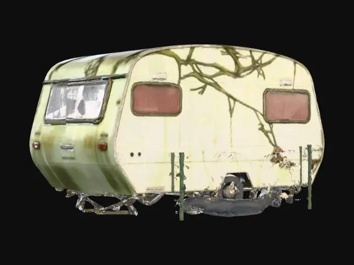 3D model for Sport caravan in an overgrown yard