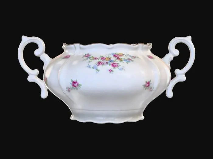 3D model for Vintage Floral Sugar Bowl with Gold Rim