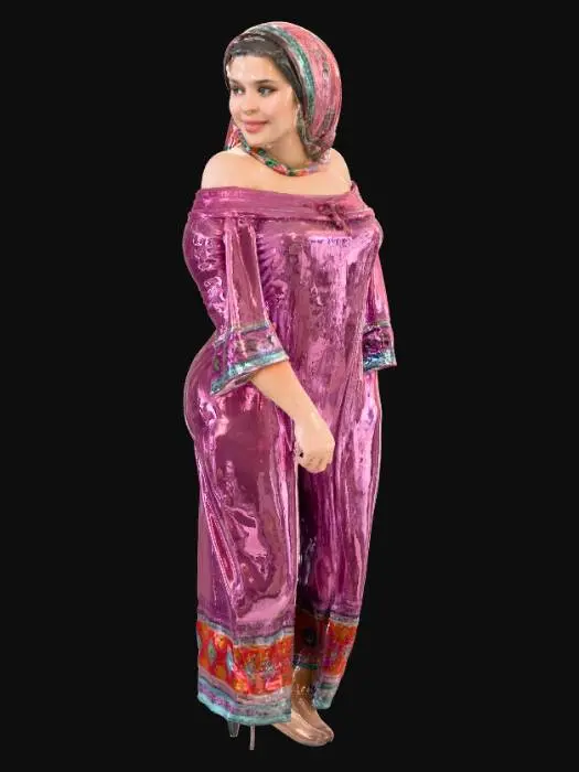 3D model for Pink Embroidered Ensemble in a Corridor