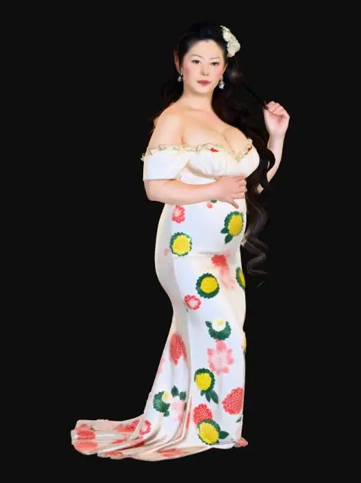 3D model for japanese Woman 3 - Empress in Silk and Peonies