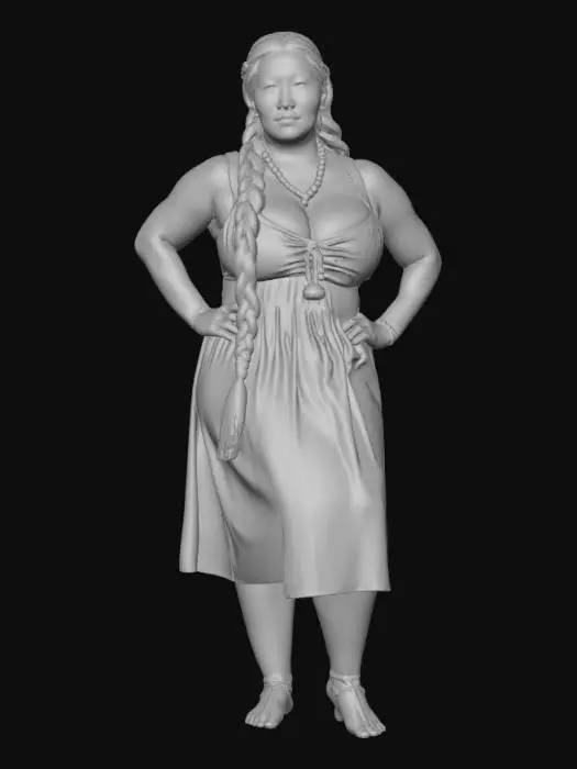 3D model for Tibetan woman 1 - Colorful stripes and braids