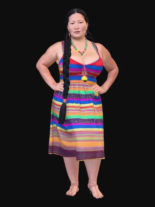 3D model for Tibetan woman 1 - Colorful stripes and braids