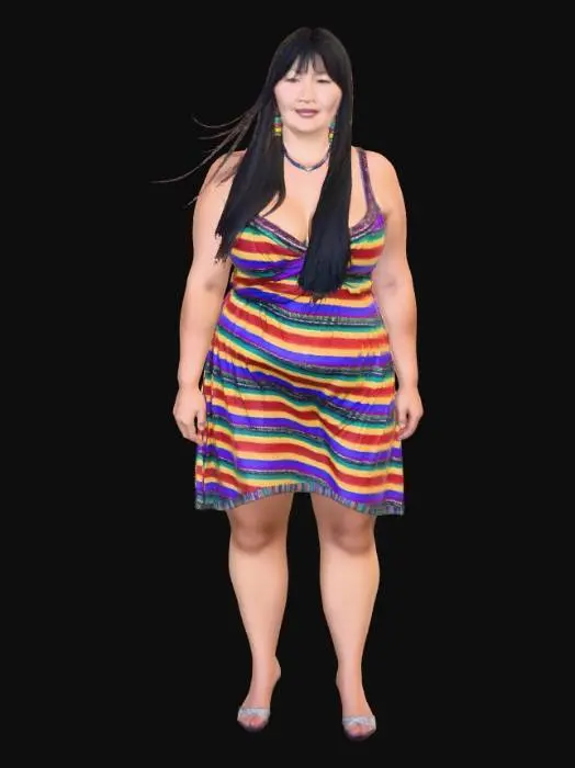 3D model for Tibetan woman 3 - Colorful striped dress