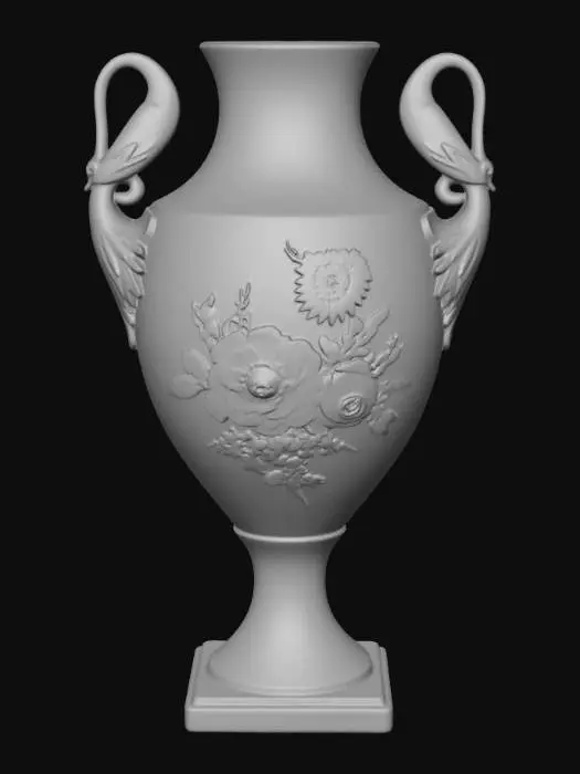3D model for Floral porcelain vase with gold handles BV