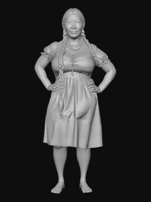 3D model for Tibetan woman 14 - Colorful Striped Dress