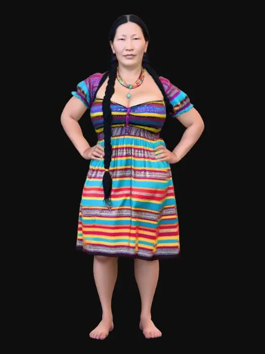 3D model for Tibetan woman 14 - Colorful Striped Dress
