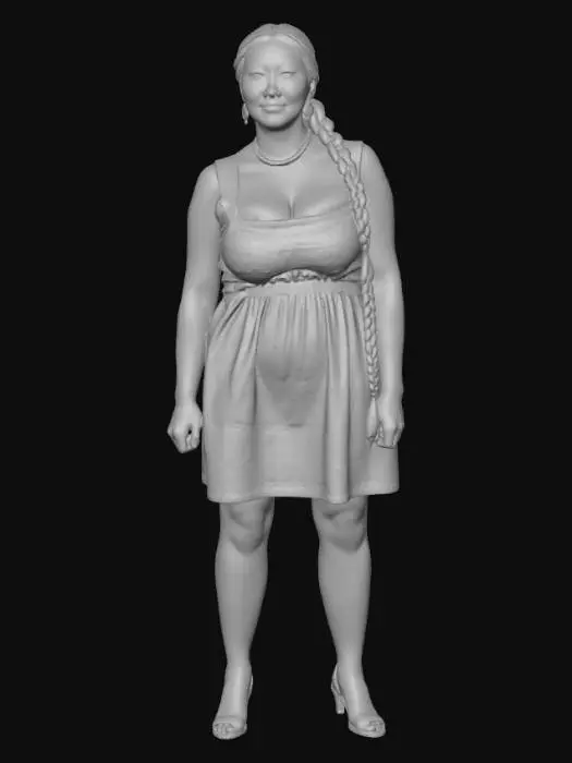 3D model for Tibetan woman 17 - Braided Grace in a Colorful Ethnic Dress