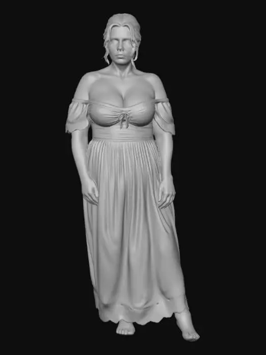3D model for rural woman 9 - Pink Floral Gown