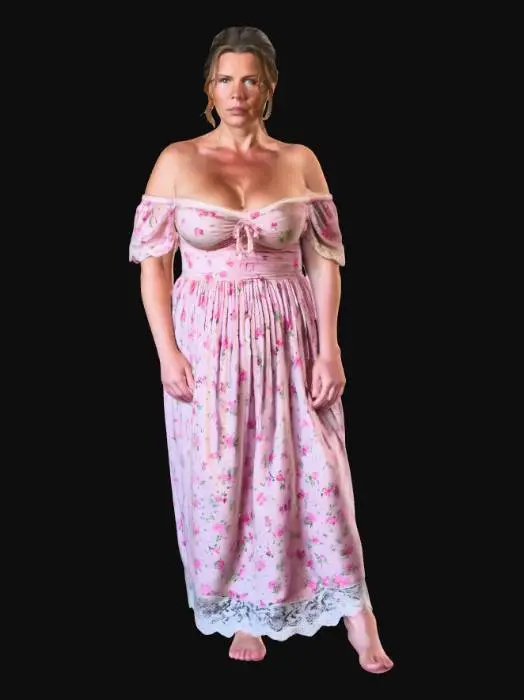 3D model for rural woman 9 - Pink Floral Gown
