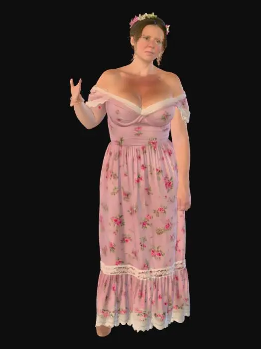 3D model for rural Woman 13 BV - Pastel Floral Dress in a Rustic Barn