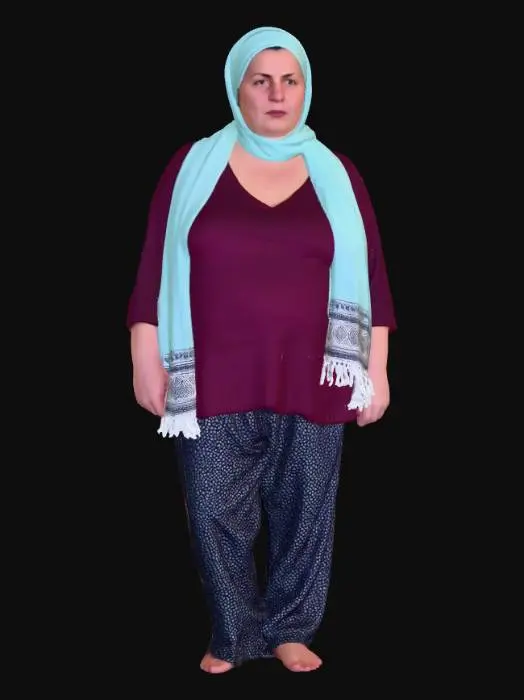 3D model for Romanian woman 8 - Turquoise Headscarf Over Burgundy Blouse