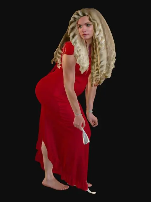 3D model for Blonde woman 23 BV - Red Dress in a Cluttered Kitchen