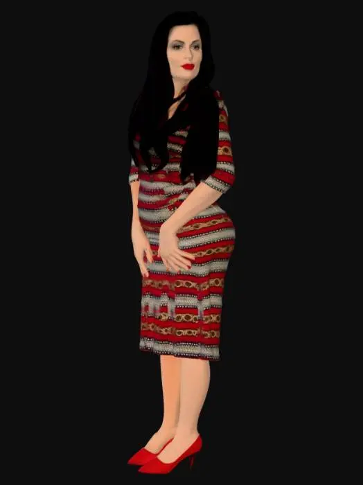 3D model for Black haired woman BV - Crimson Stripes