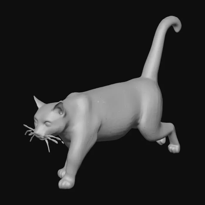 3D model for Strolling Cat, black cat, Black cat is on the prowl, fur on belly and lower part of face and feet is white, rest is black