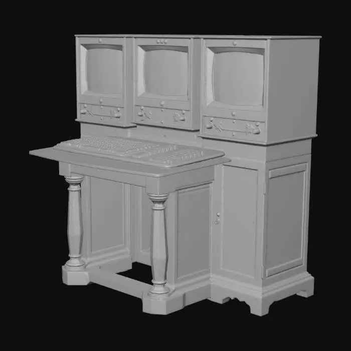 3D model for Vintage triple-monitor computer console