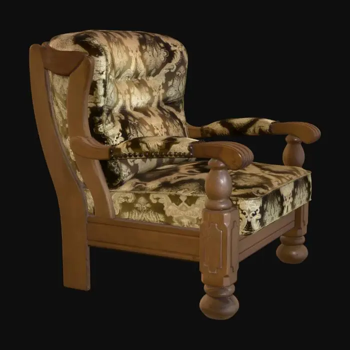 3D model for Antique rustic Oak Damask Armchair