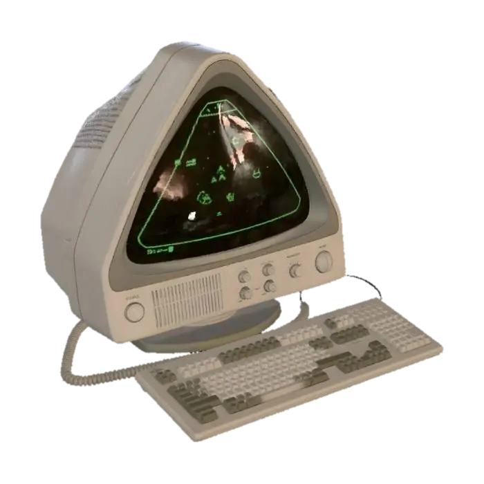 Pointless objects: triangular crt-monitor 3D model, vytvořený pomocí AI