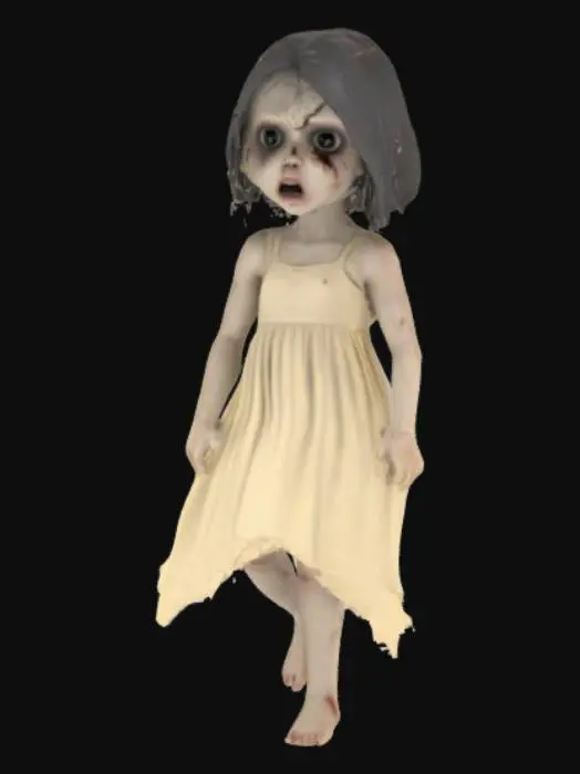 3D model for A scary child model who is dead and her soul is in torment, depressed and angry.