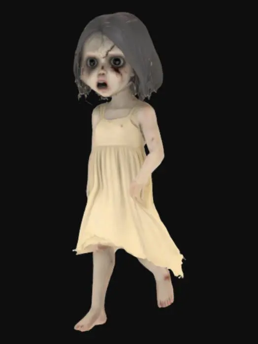 3D model for A scary child model who is dead and her soul is in torment, depressed and angry.